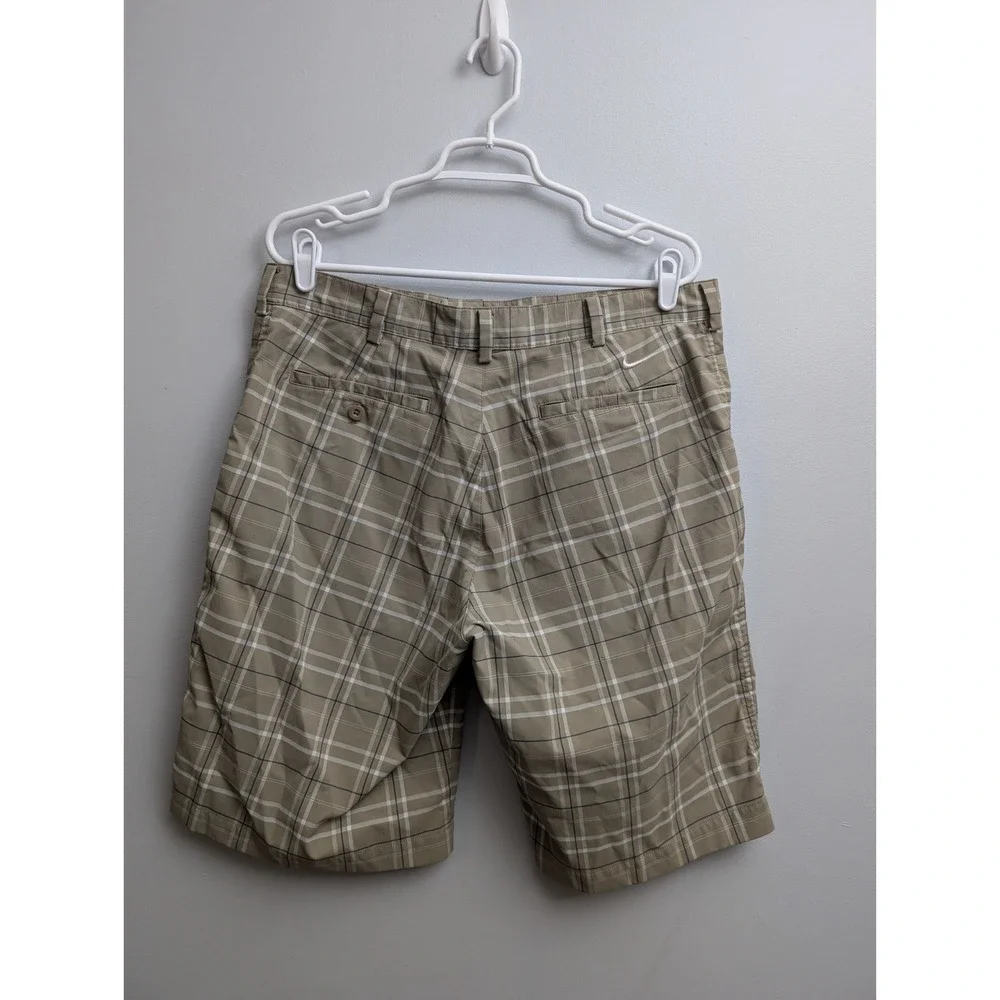 X2 Nike Golf Performance Shorts Men's Brown 34 Plaid‎ Flat Front Dri-Fit